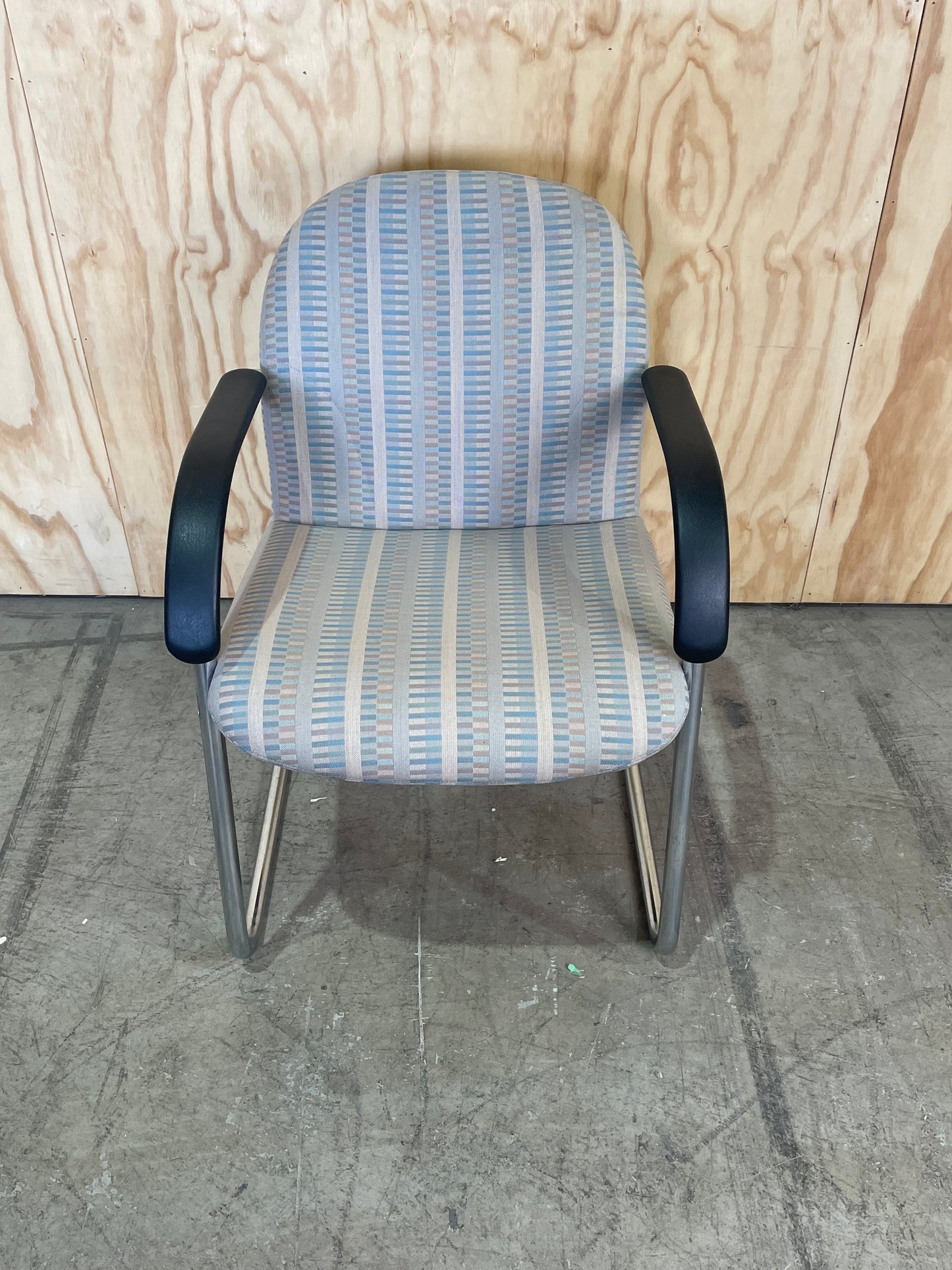 Vintage Waiting Chair with Pastel Pattern on Chrome Legs