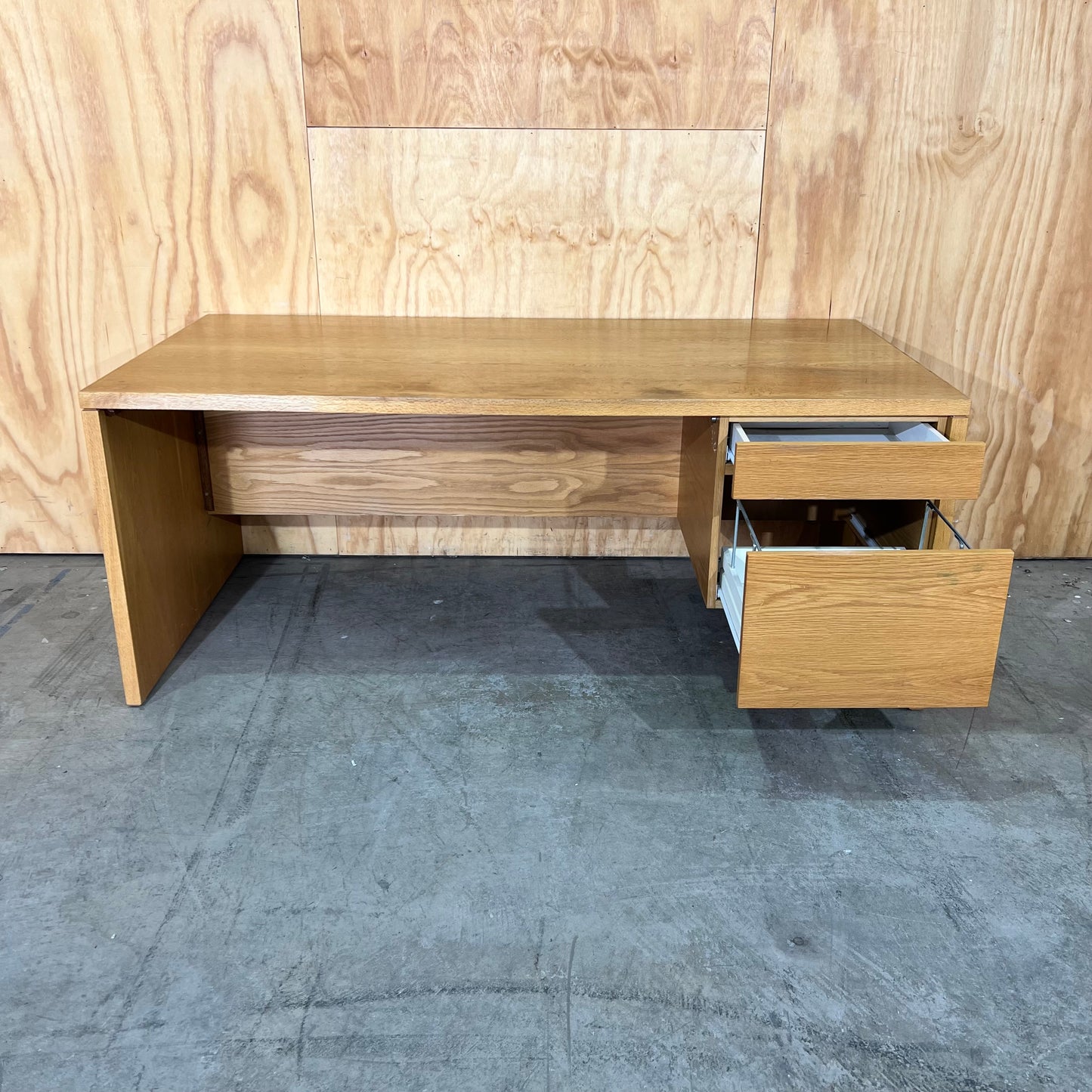 Mid Century Oak Veneer Desk with Drawers