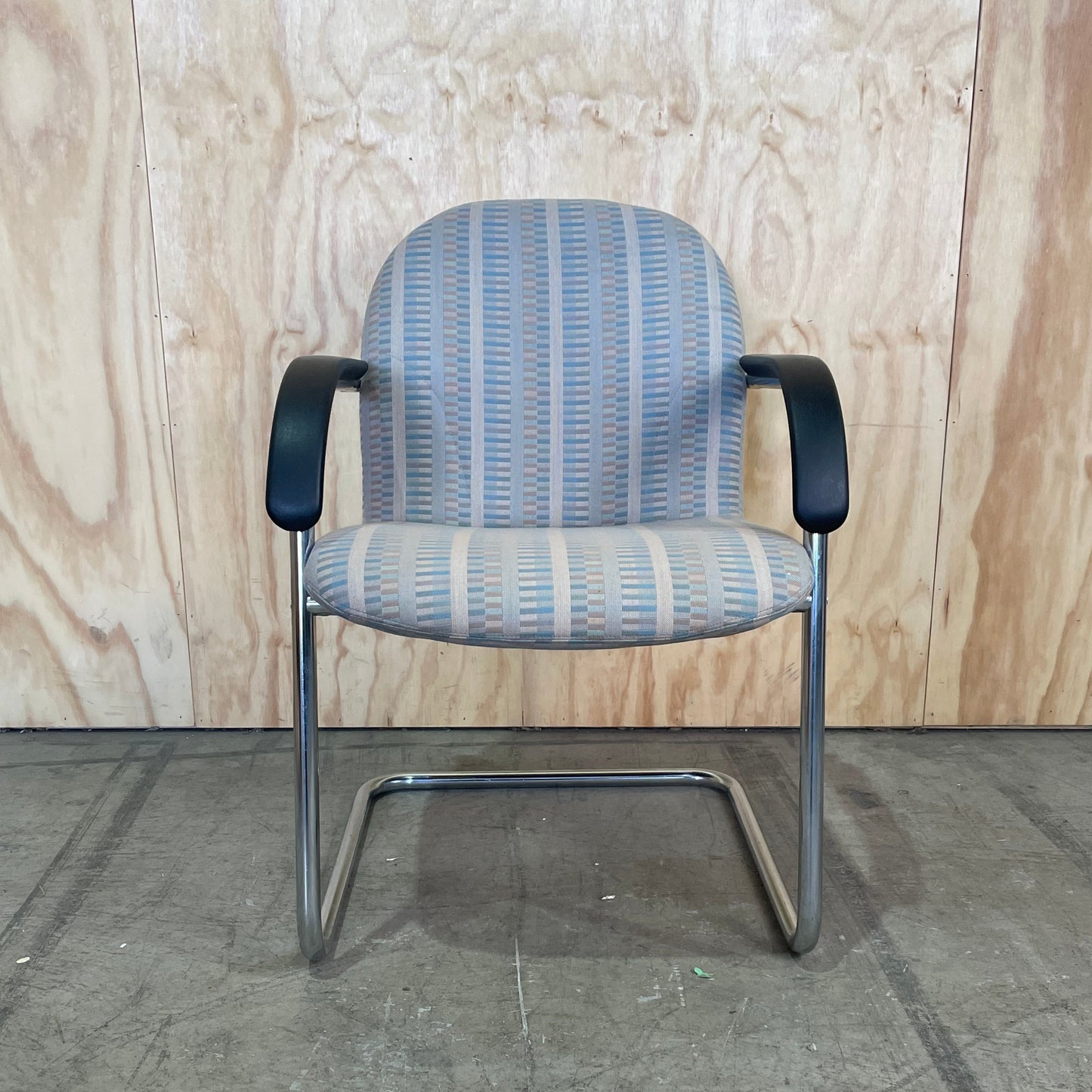 Vintage Waiting Chair with Pastel Pattern on Chrome Legs