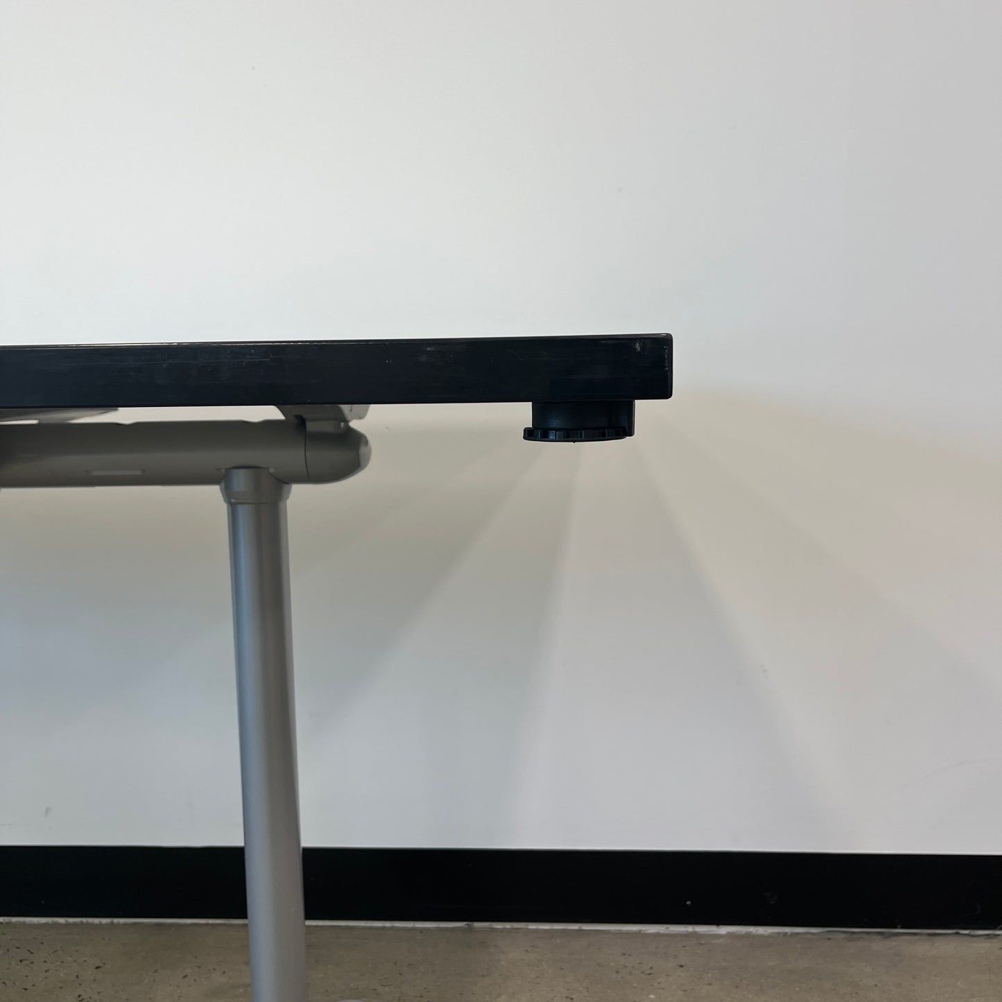 White Flip Table Black Trim on Castors