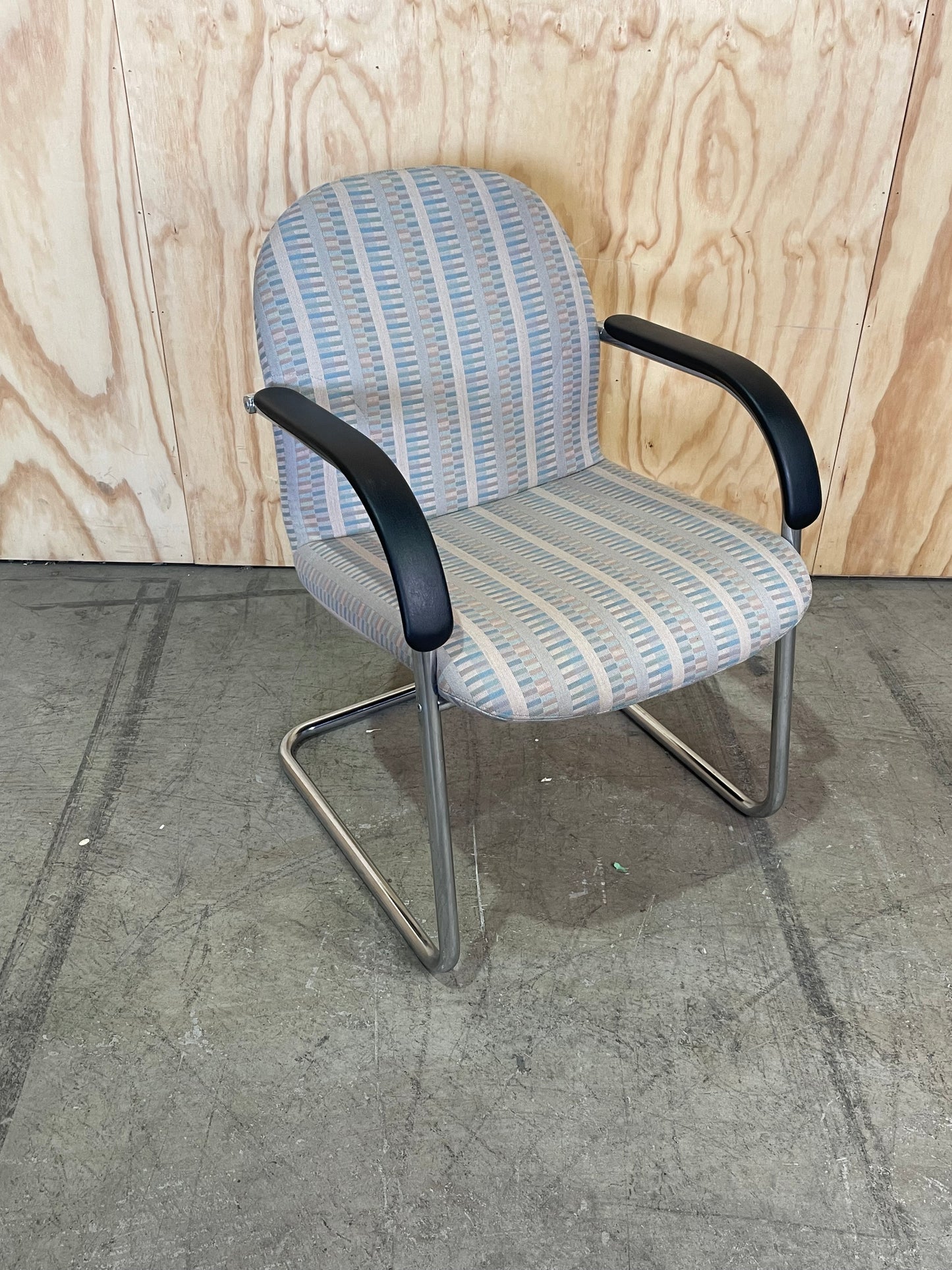 Vintage Waiting Chair with Pastel Pattern on Chrome Legs