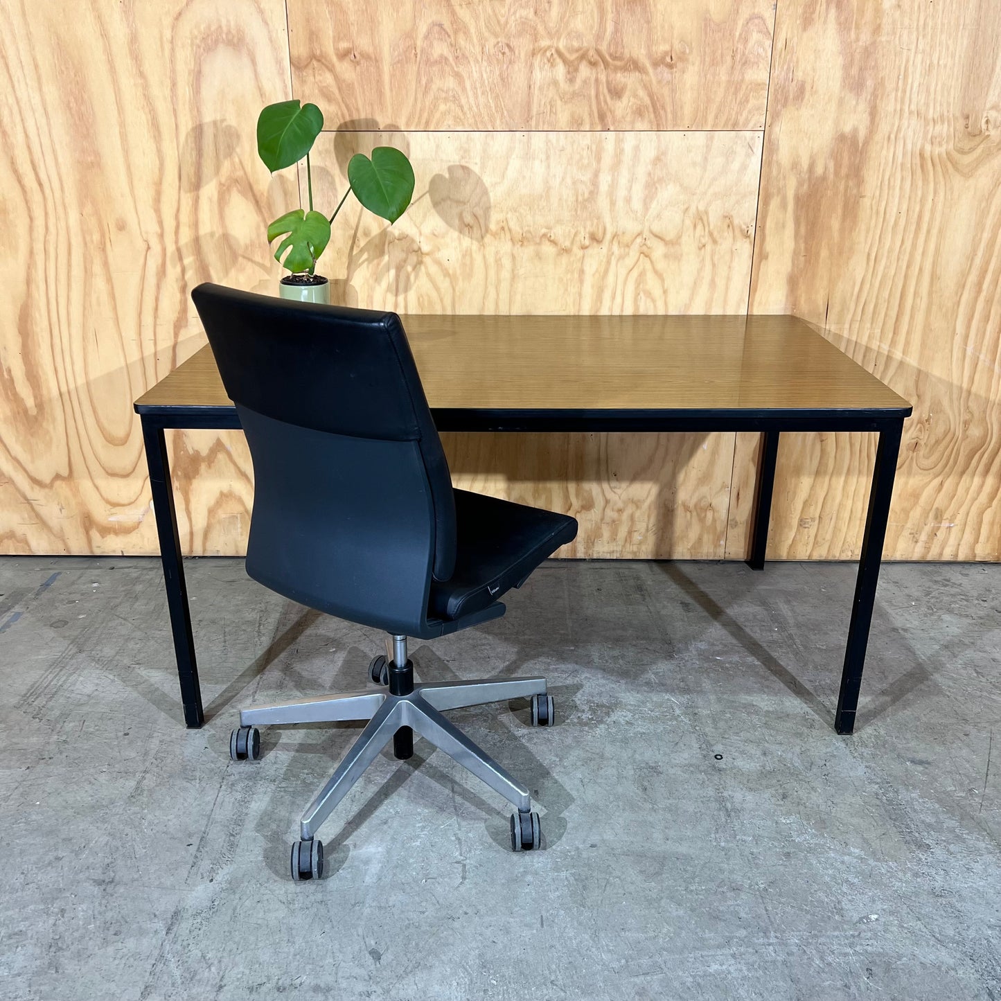 Timber Laminate Table with Black Metal Frame
