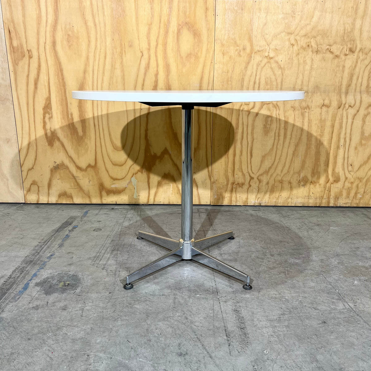 Round White Cafe Table with Chrome Base