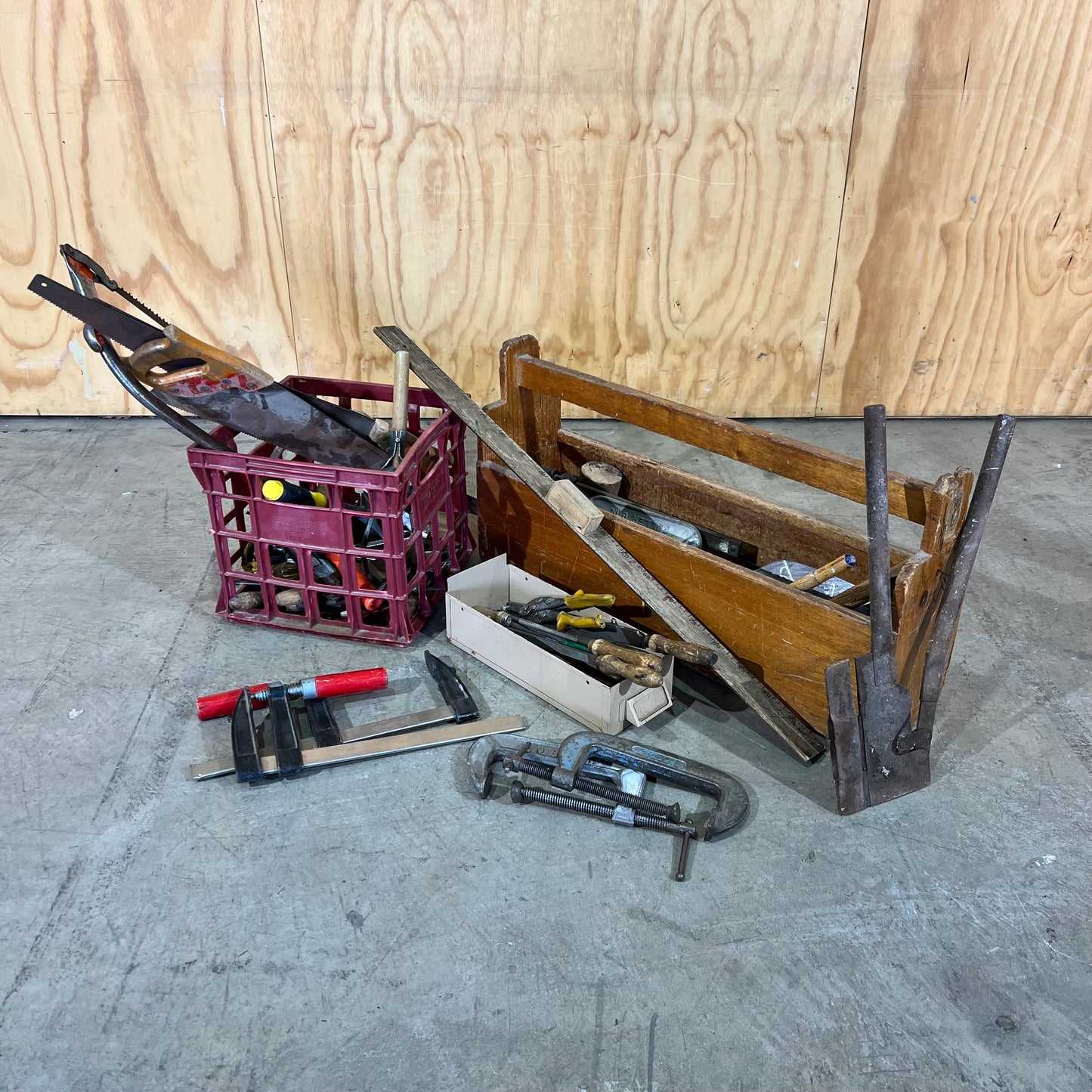 Vintage Carpenter's Hand Tool Collection & Timber Tote