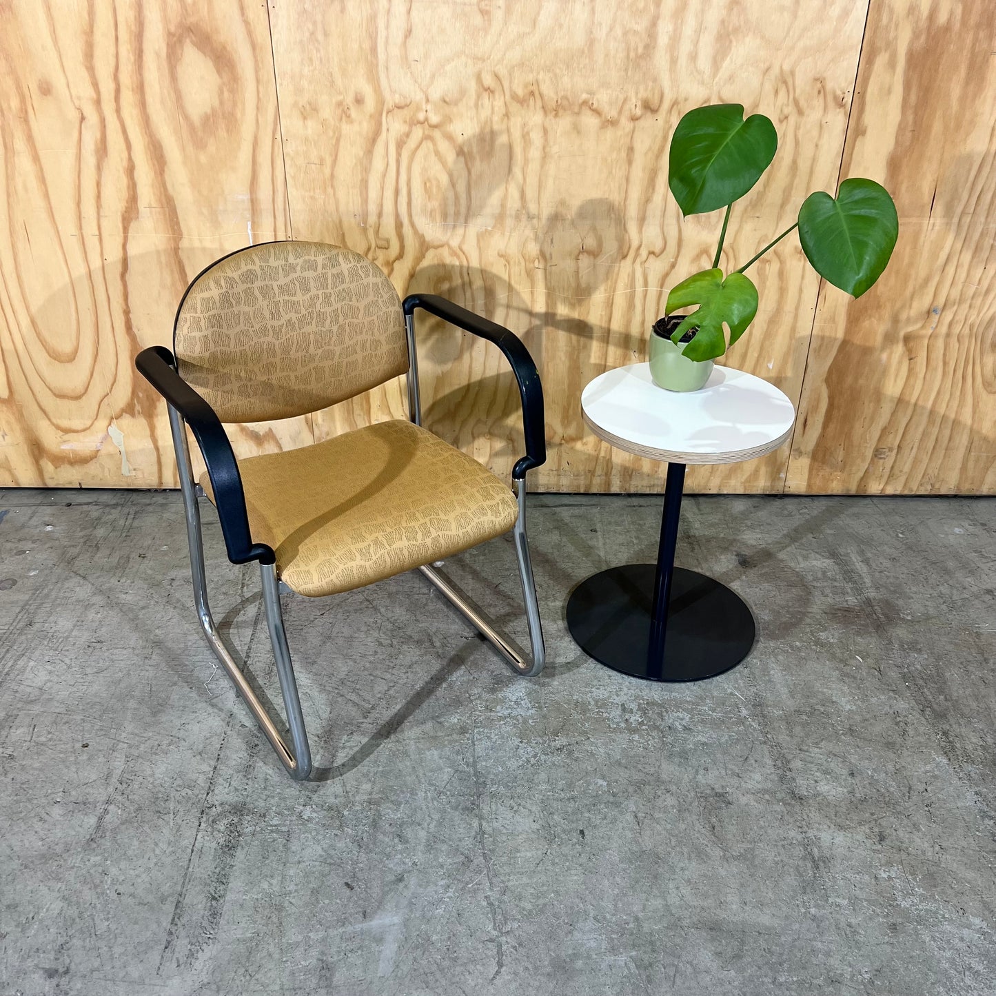 Gold Upholstered Sled Chair with Arms