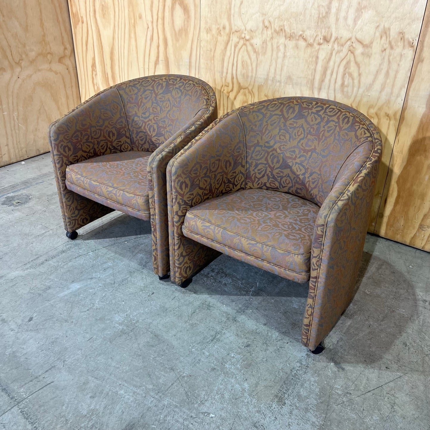Upholstered Gold Deco Print Tub Chairs
