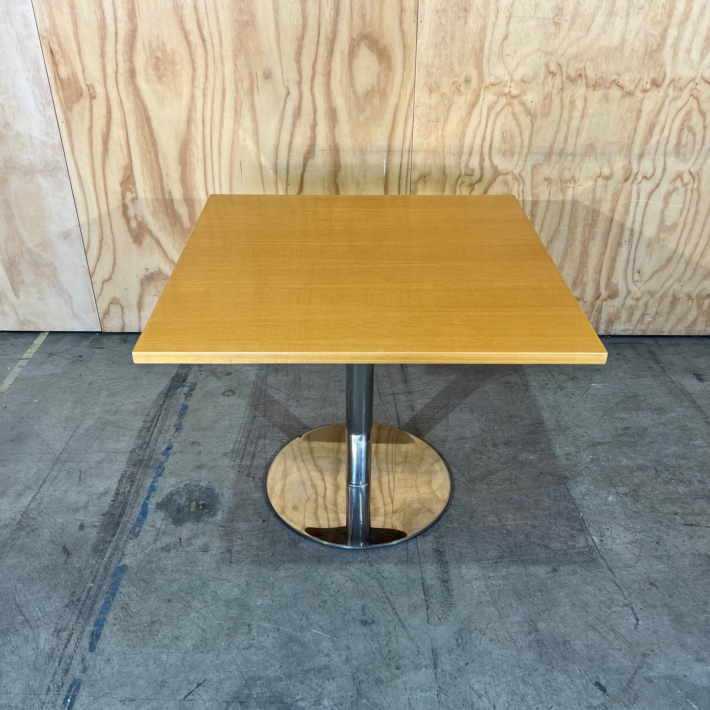 Square Timber Finish Cafe Table with Chrome Base