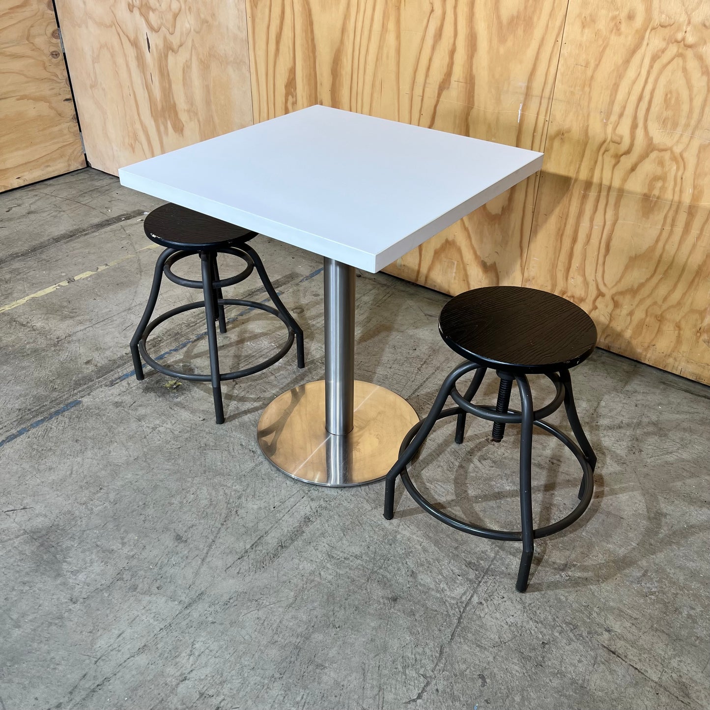 White Square Cafe Table with Chrome Base