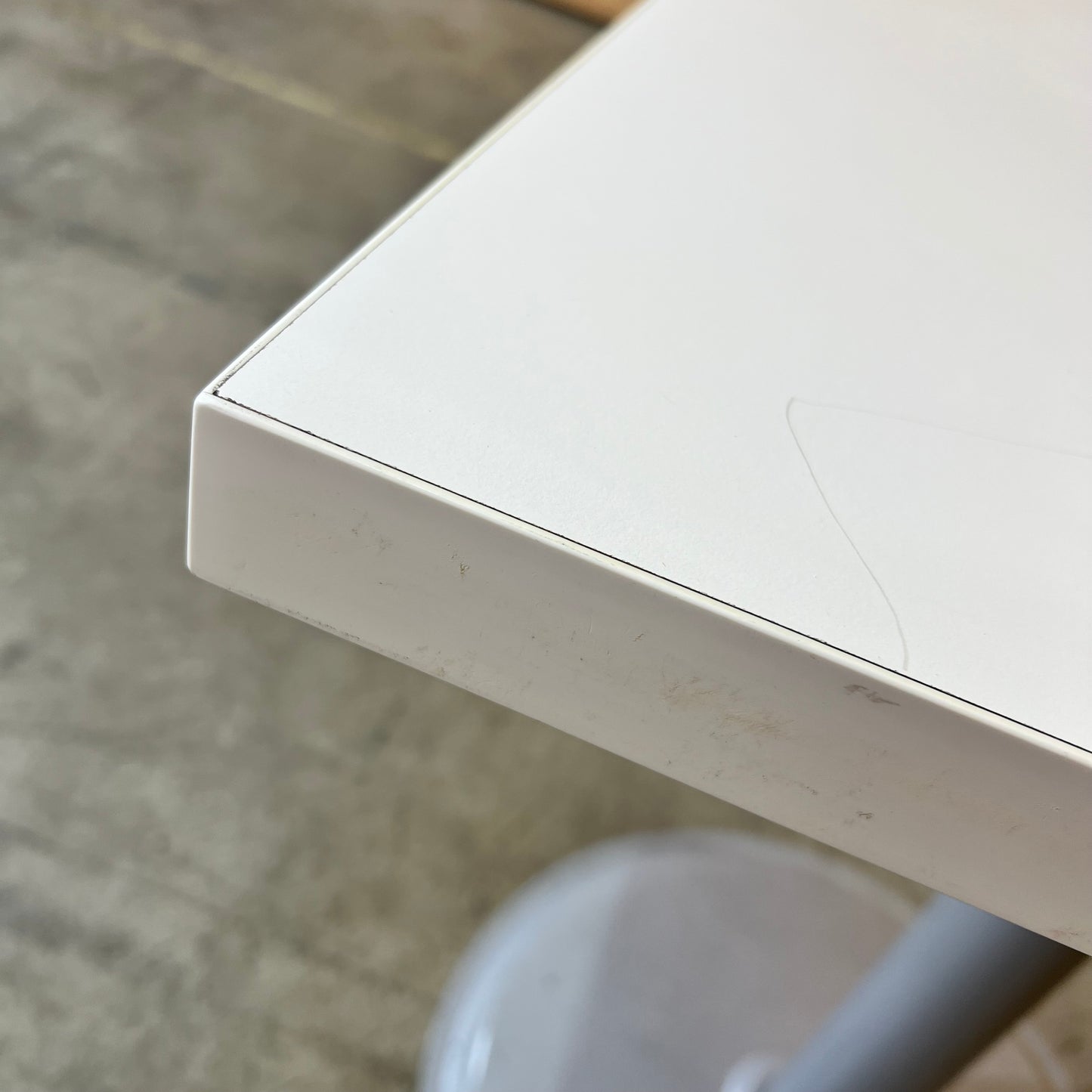 White Square Cafe Table with Round Metal Base