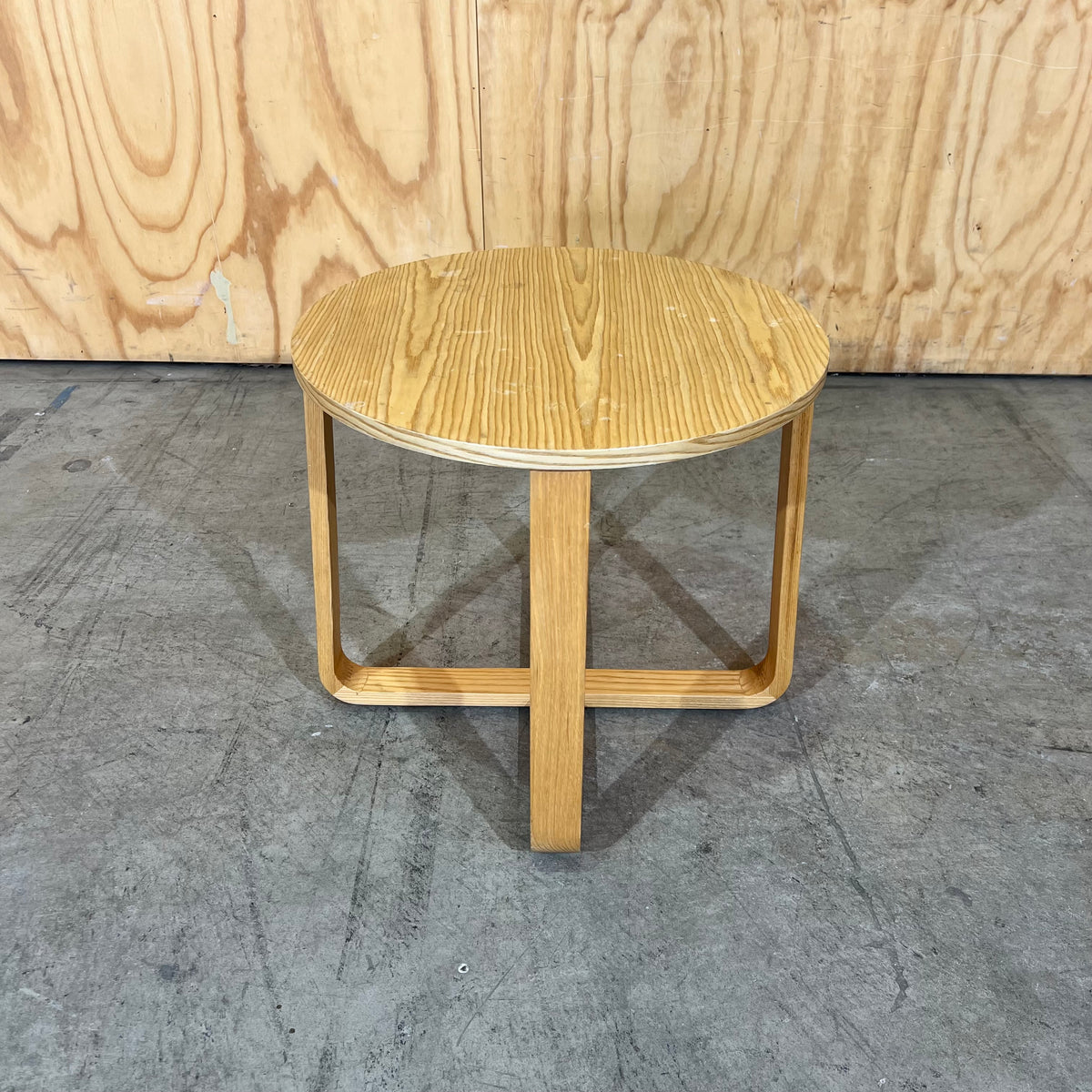 Round Plywood Side Table with a Geometric Base