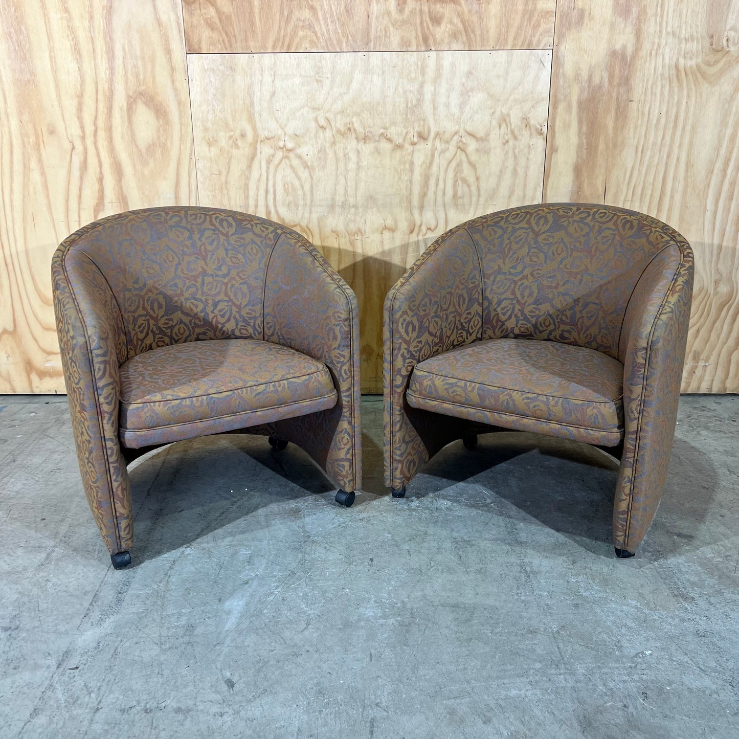 Upholstered Gold Deco Print Tub Chairs