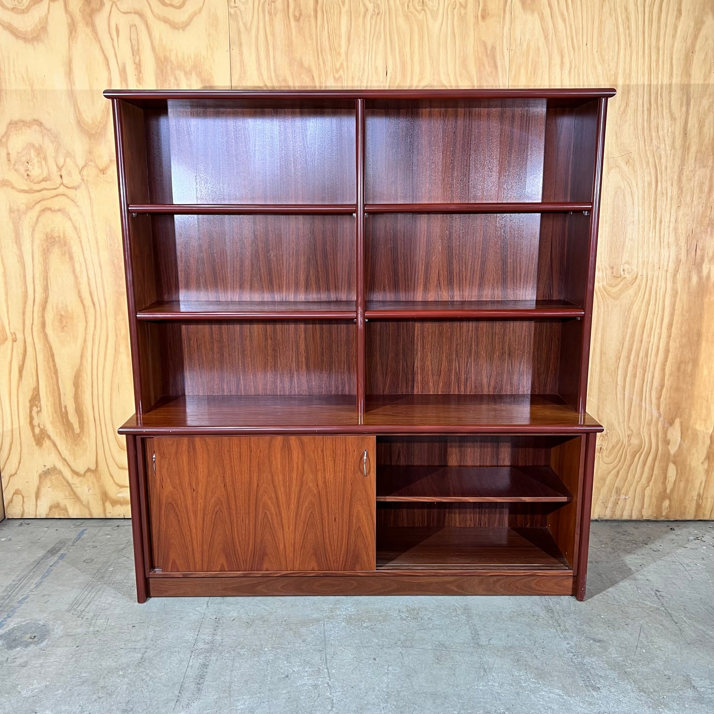 Modern Timber Veneer Credenza with Hutch