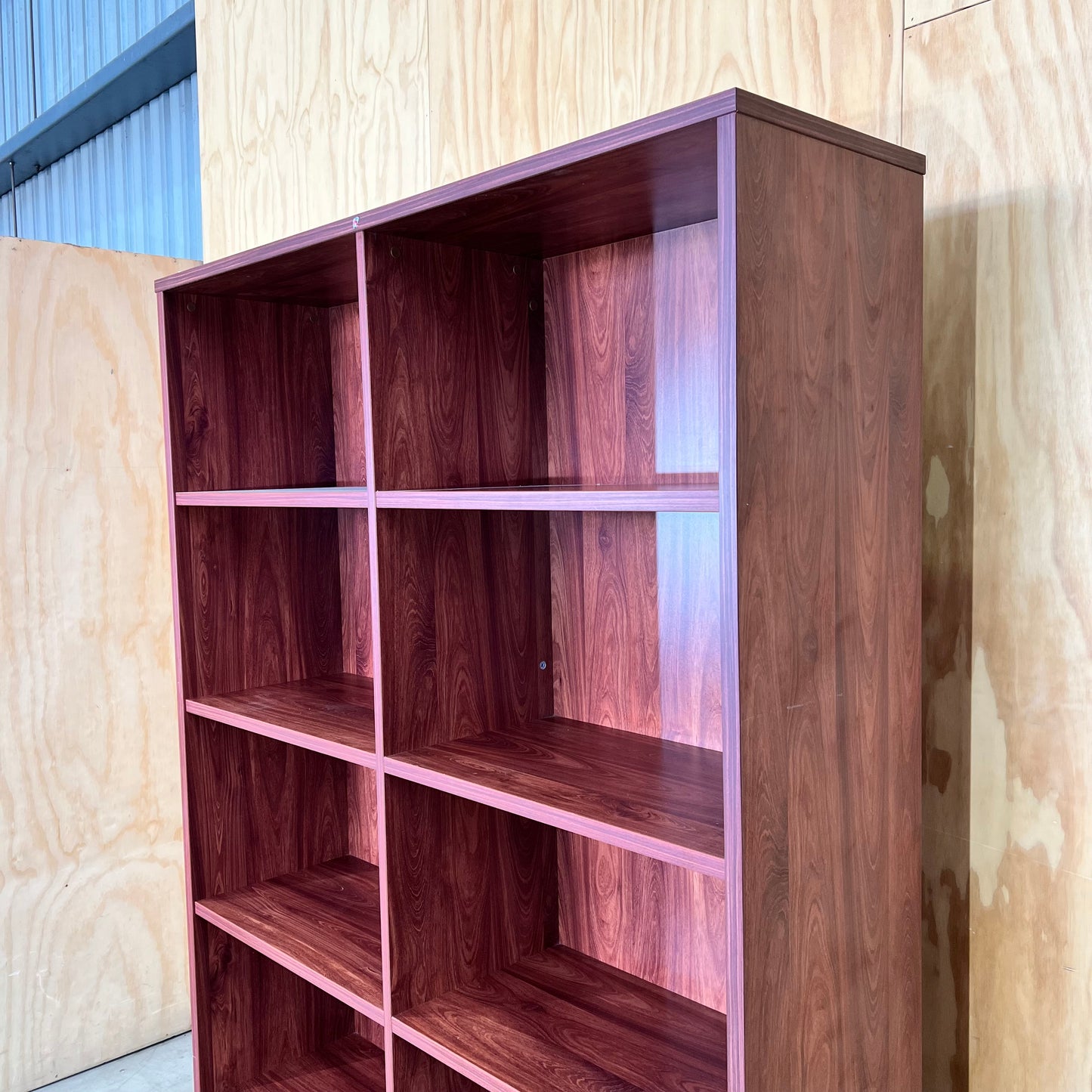 Large Dark Timber Veneer Double Bookshelf