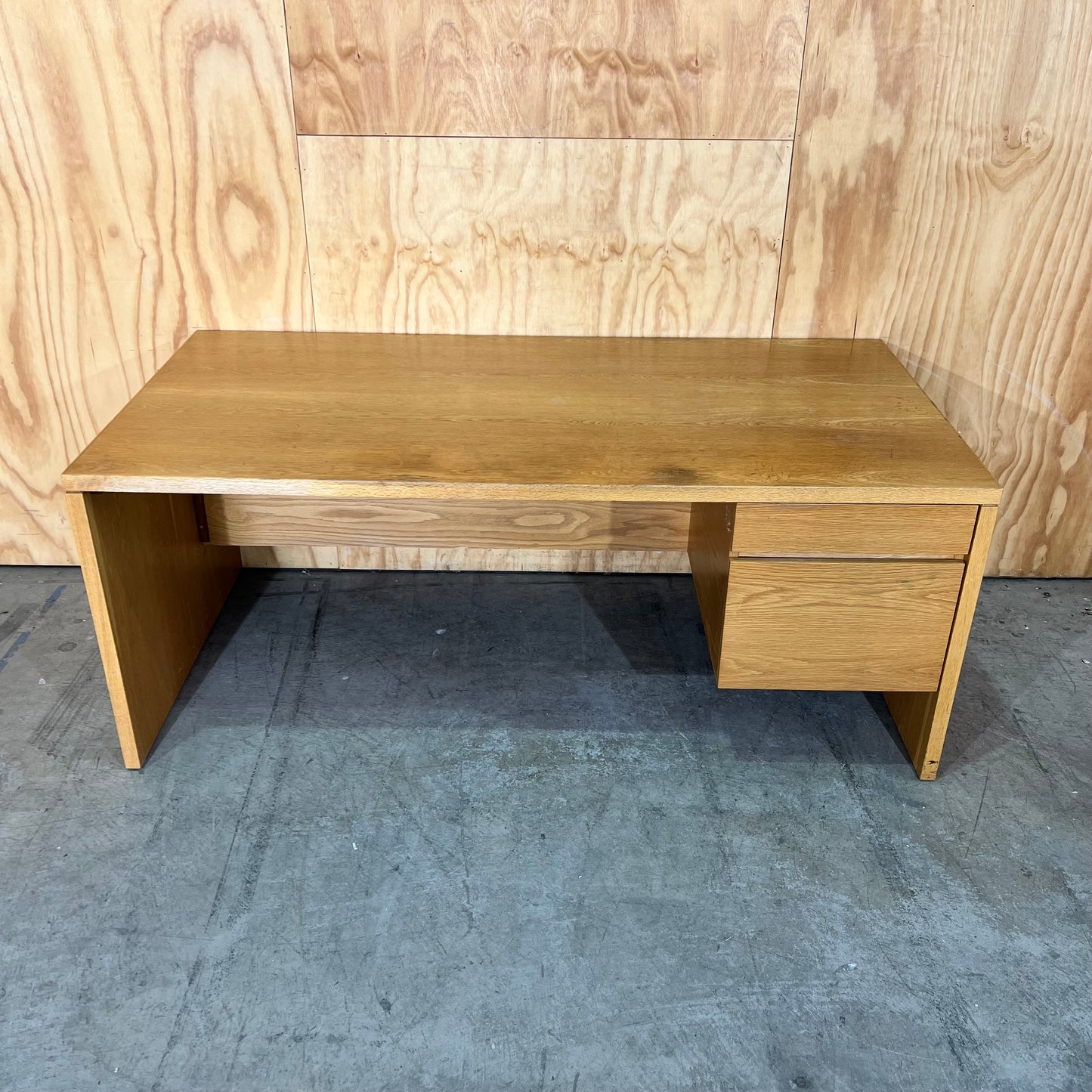 Mid Century Oak Veneer Desk with Drawers