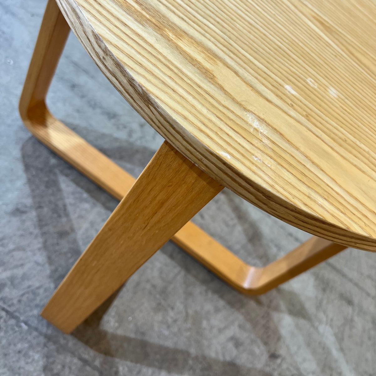 Round Plywood Side Table with a Geometric Base