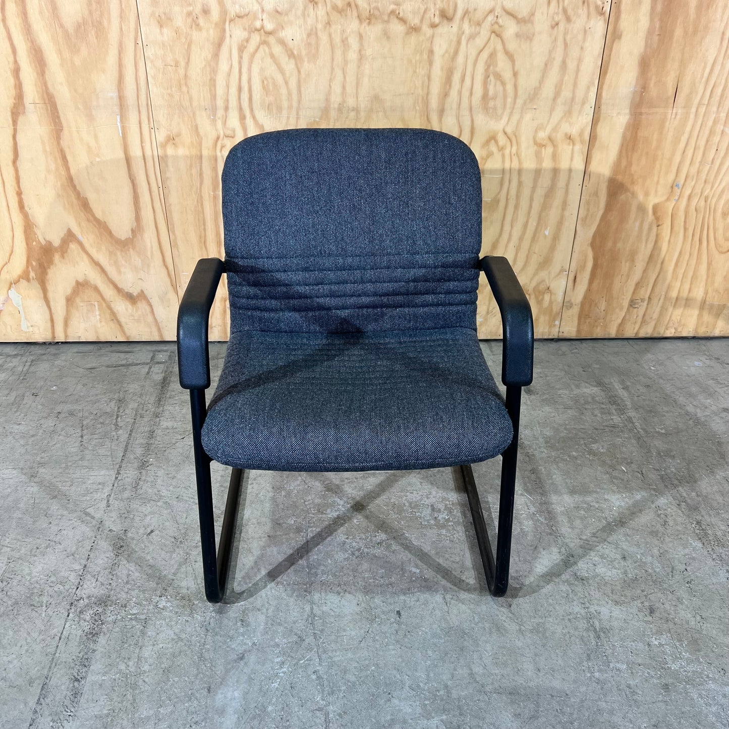 Commercial Upholstered Grey Sled Chair with Arms