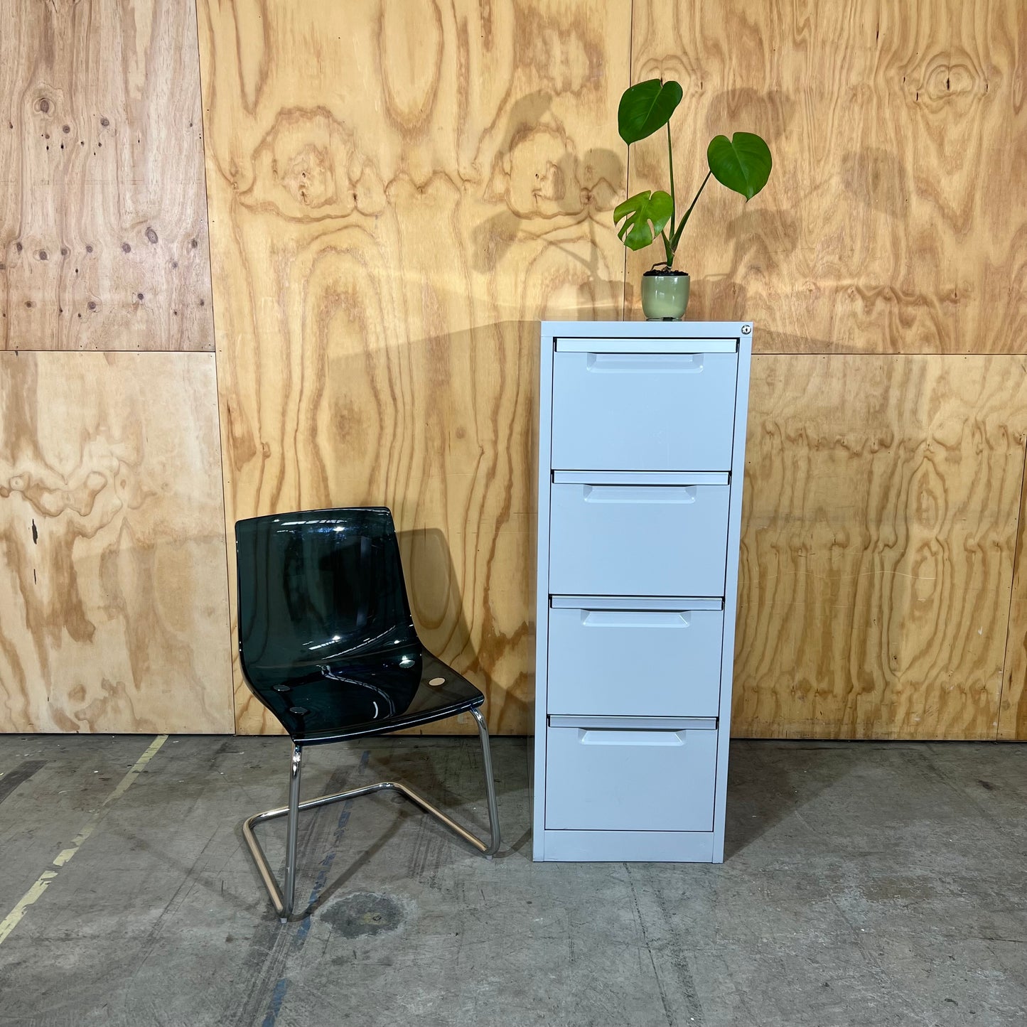 Grey Metal Four Drawer Filing Cabinet
