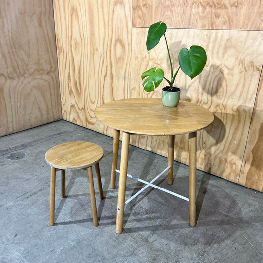 Round Timber Stool with Thin Legs