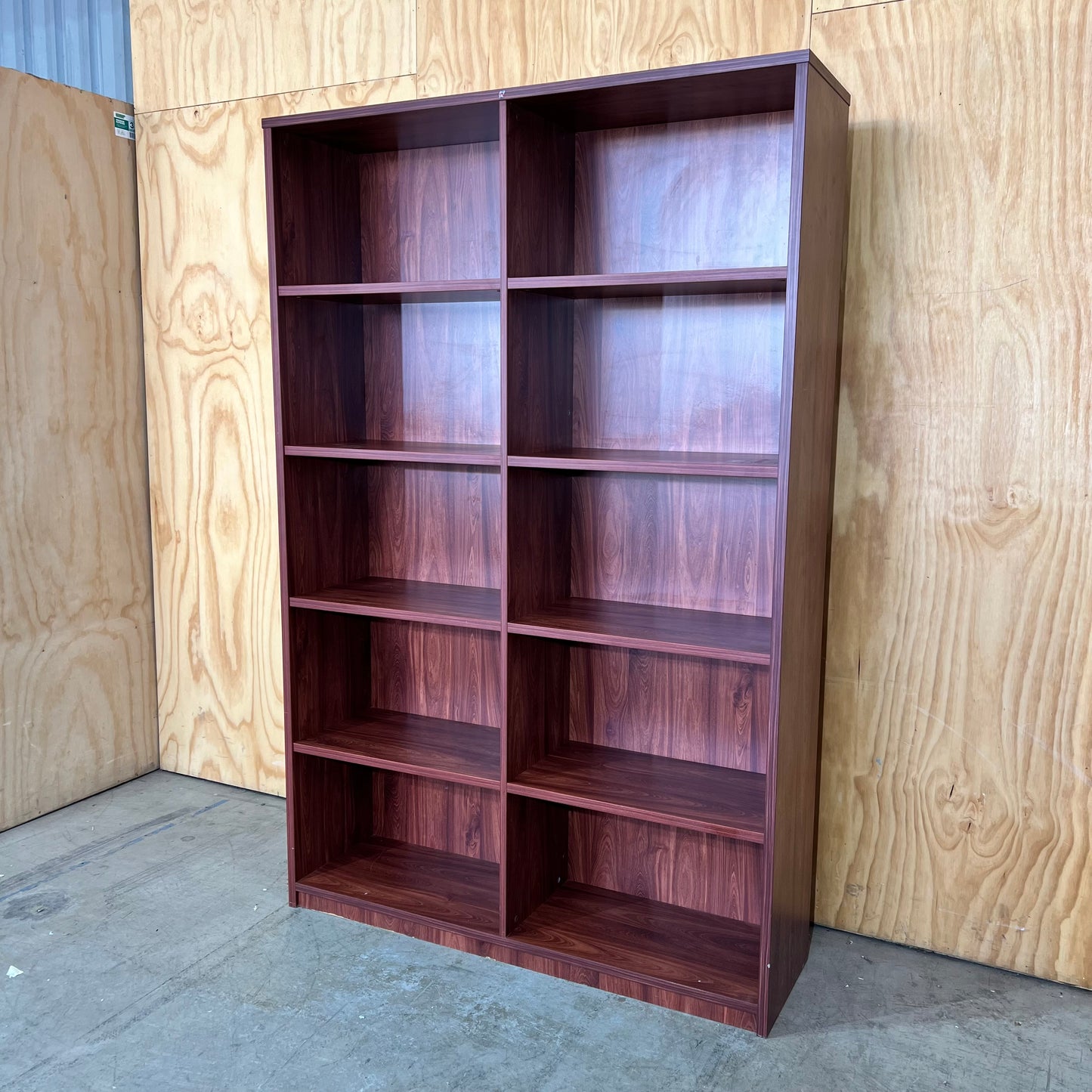 Large Dark Timber Veneer Double Bookshelf