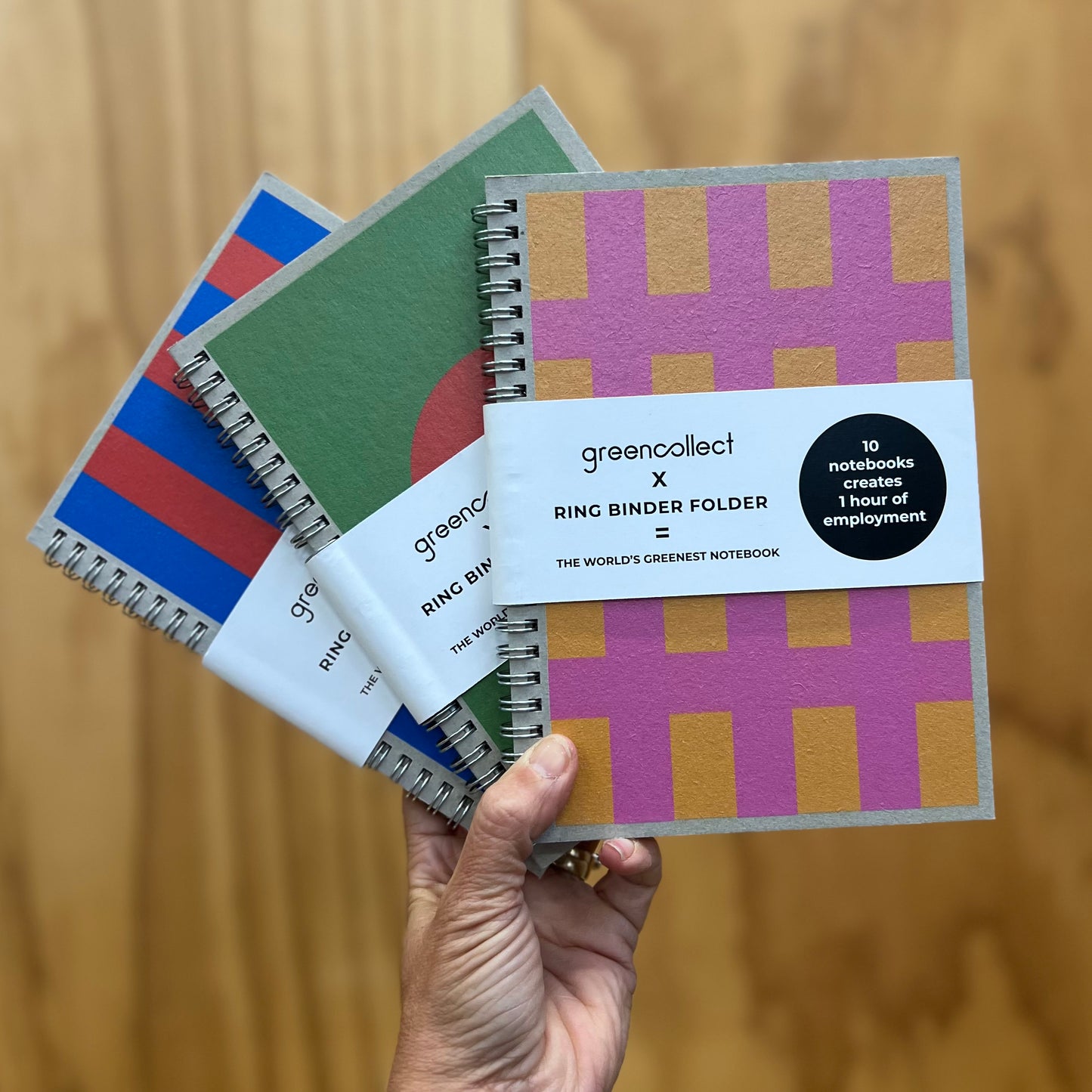 Green Collect Stripes and Circles Upcycled Notebook A5