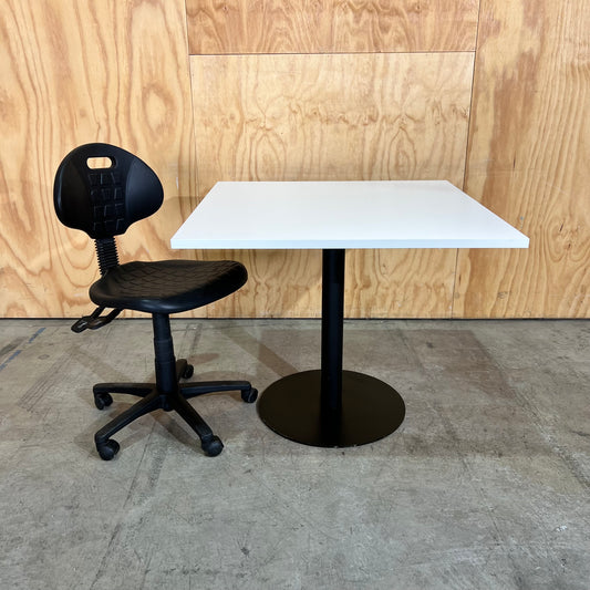 White Square Table on Black Metal Base