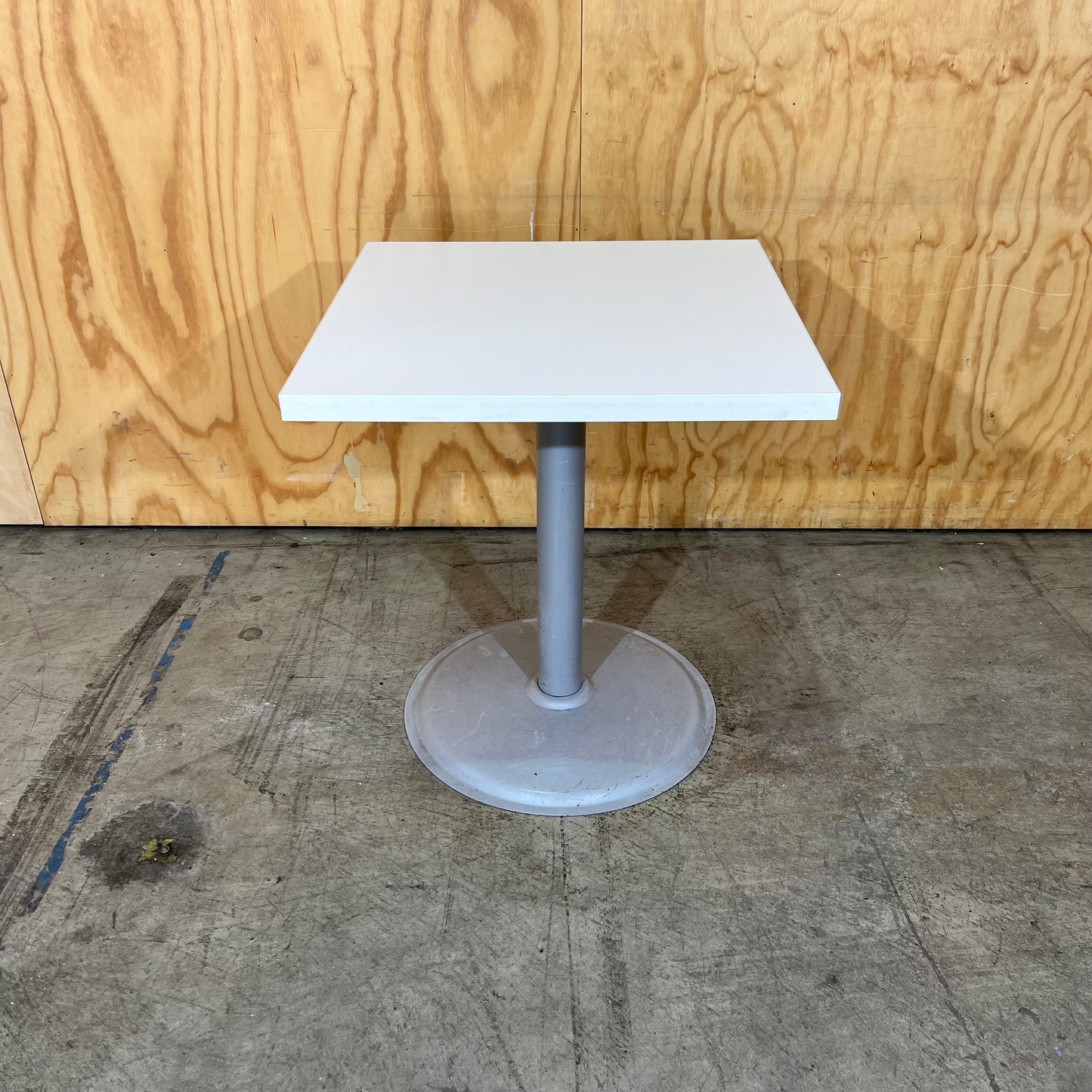 White Square Cafe Table with Round Metal Base