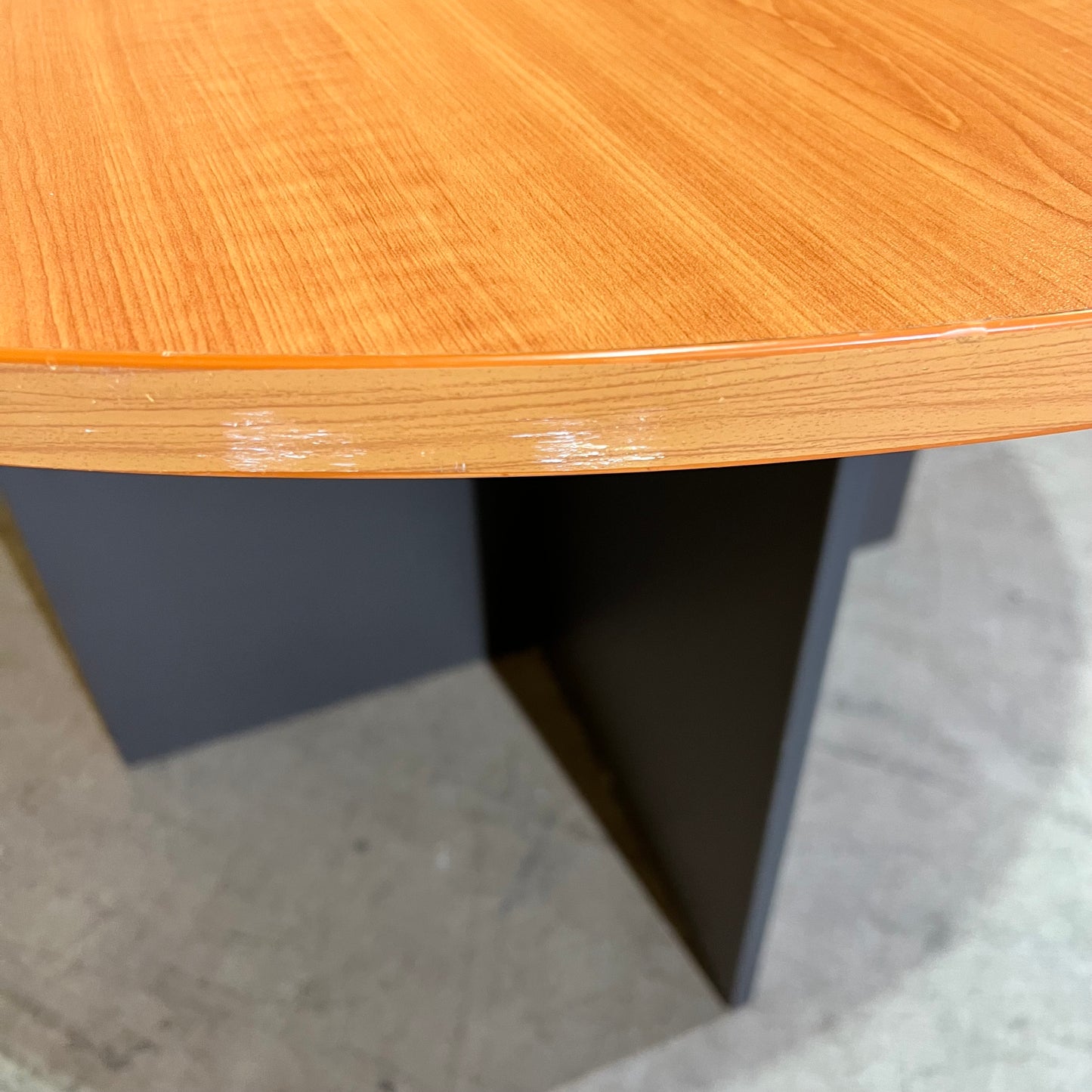 Round Timber Laminate Table with Slate Base
