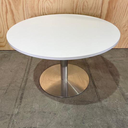 White round meeting table on chrome base