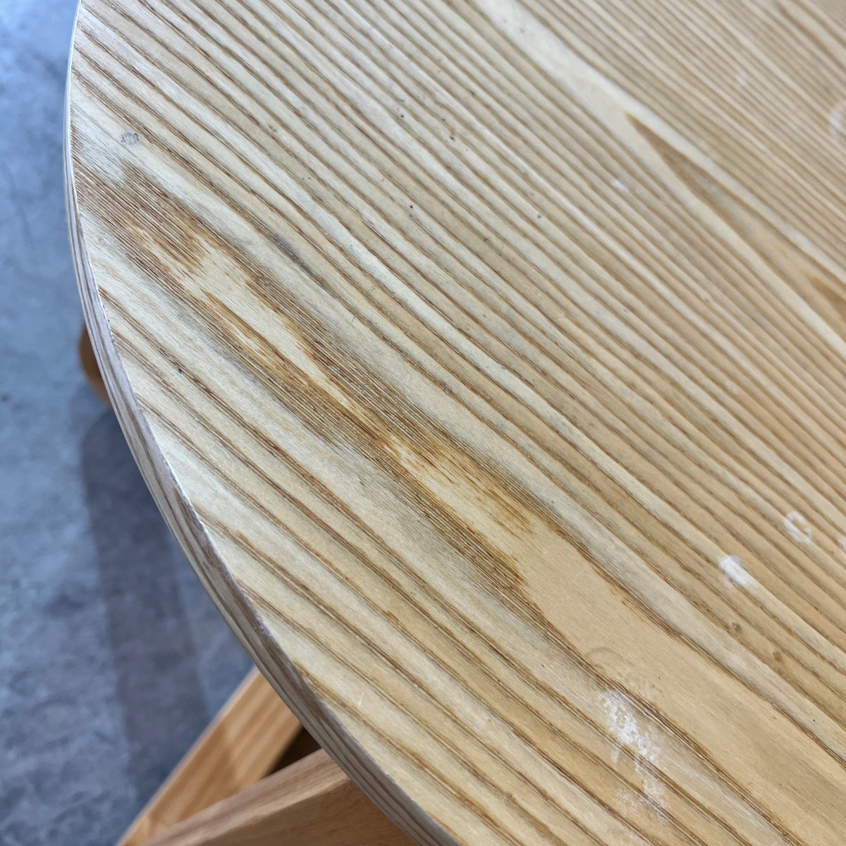 Round Plywood Side Table with a Geometric Base