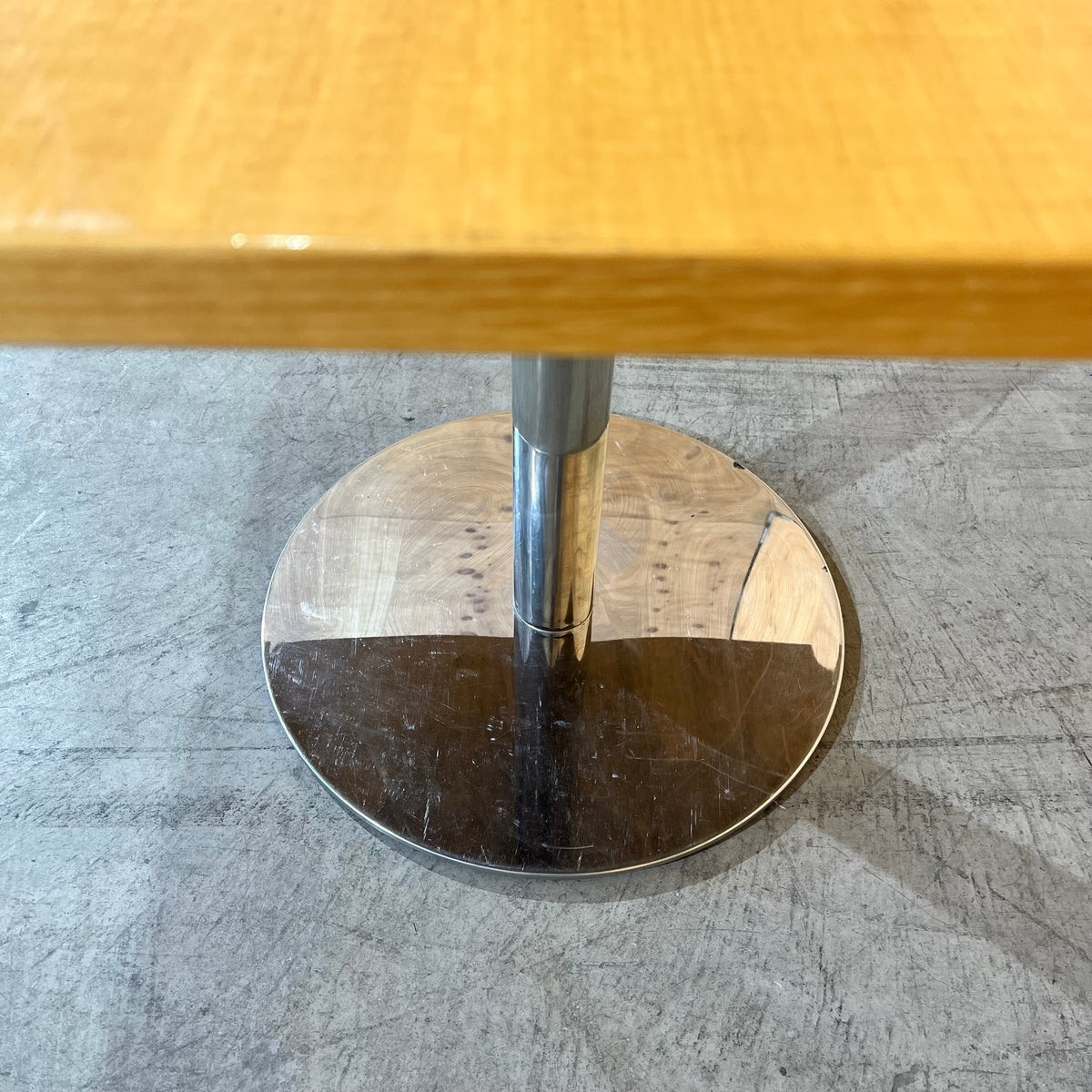 Square Timber Finish Cafe Table with Chrome Base