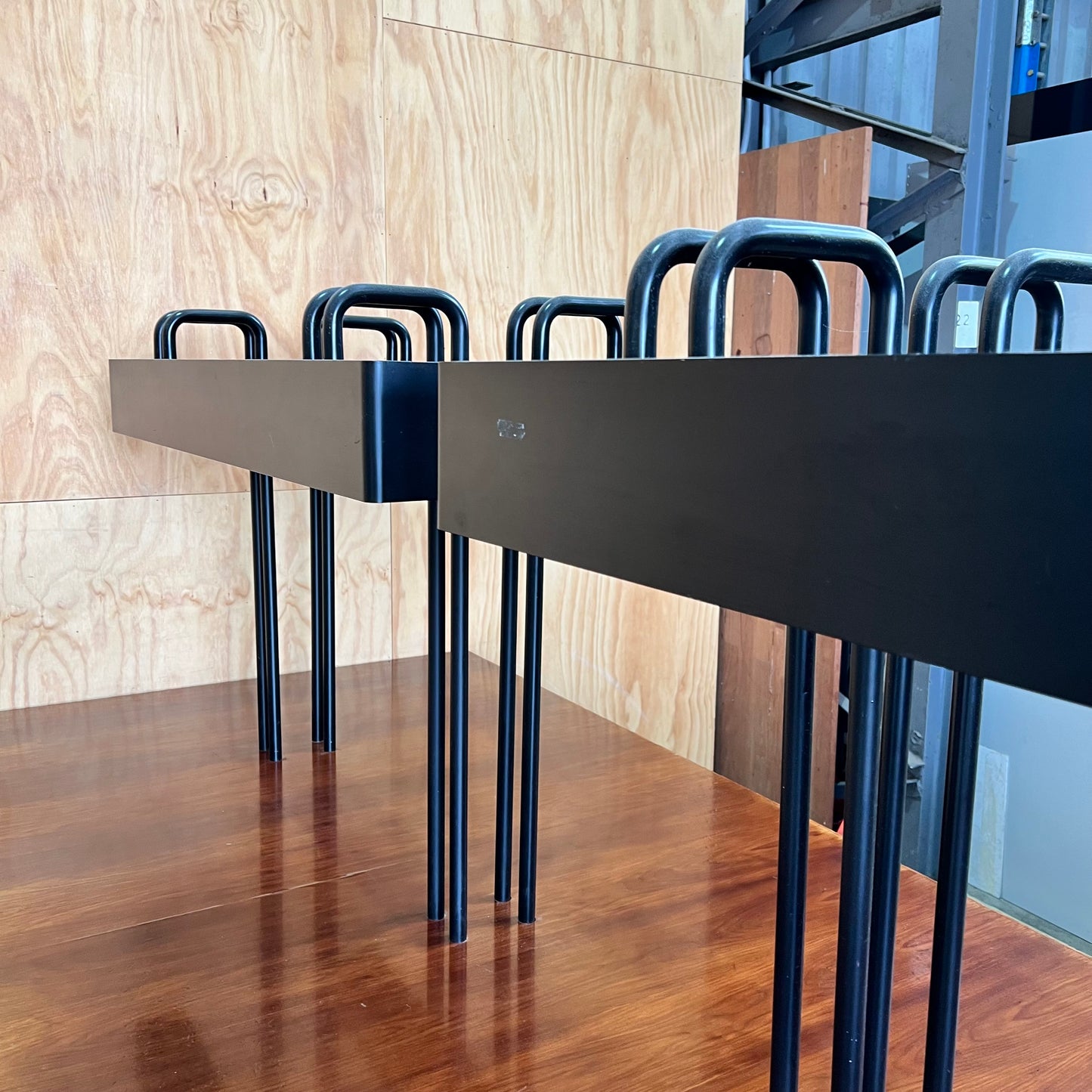 Custom Timber and Steel Boardroom Table with Integrated Overhead Lighting