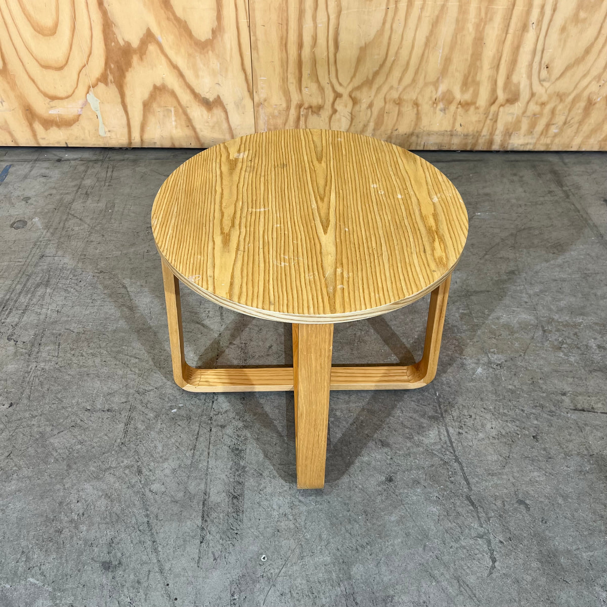 Round Plywood Side Table with a Geometric Base