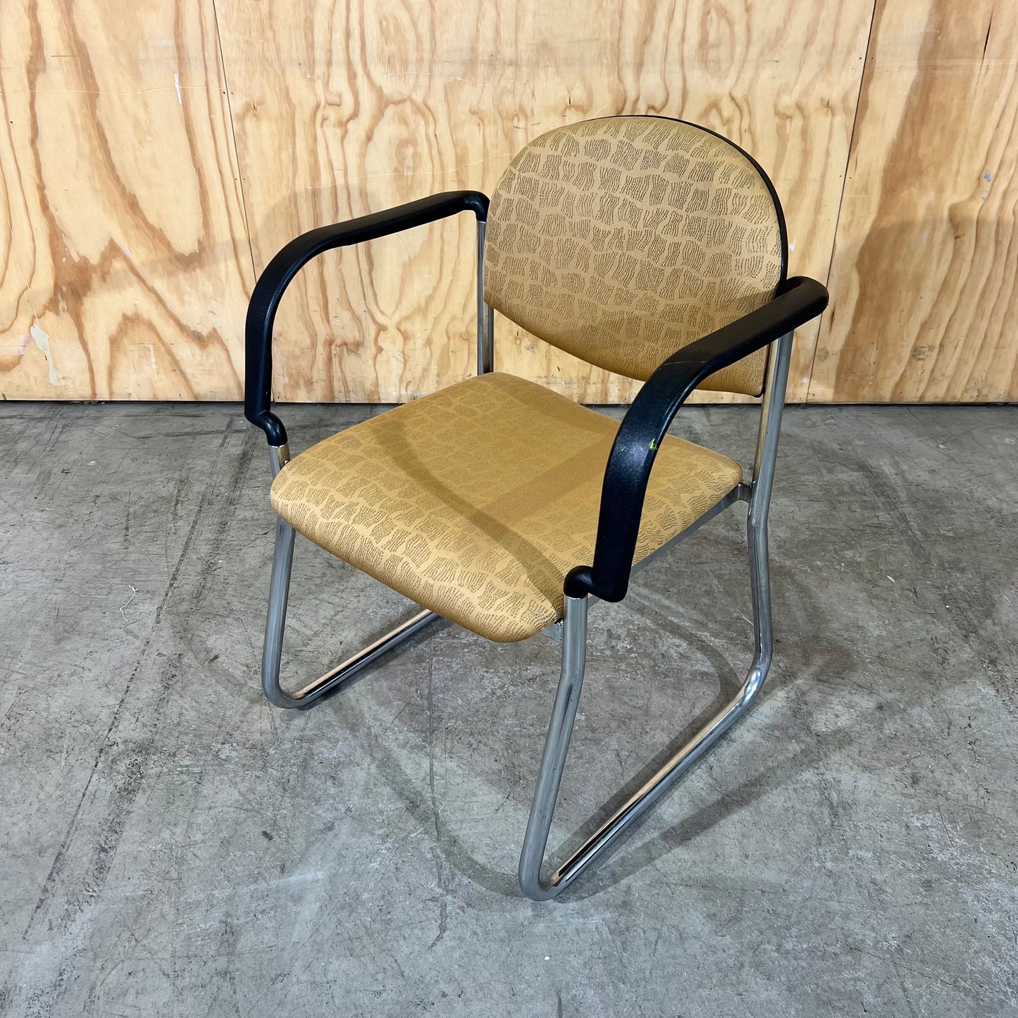Gold Upholstered Sled Chair with Arms
