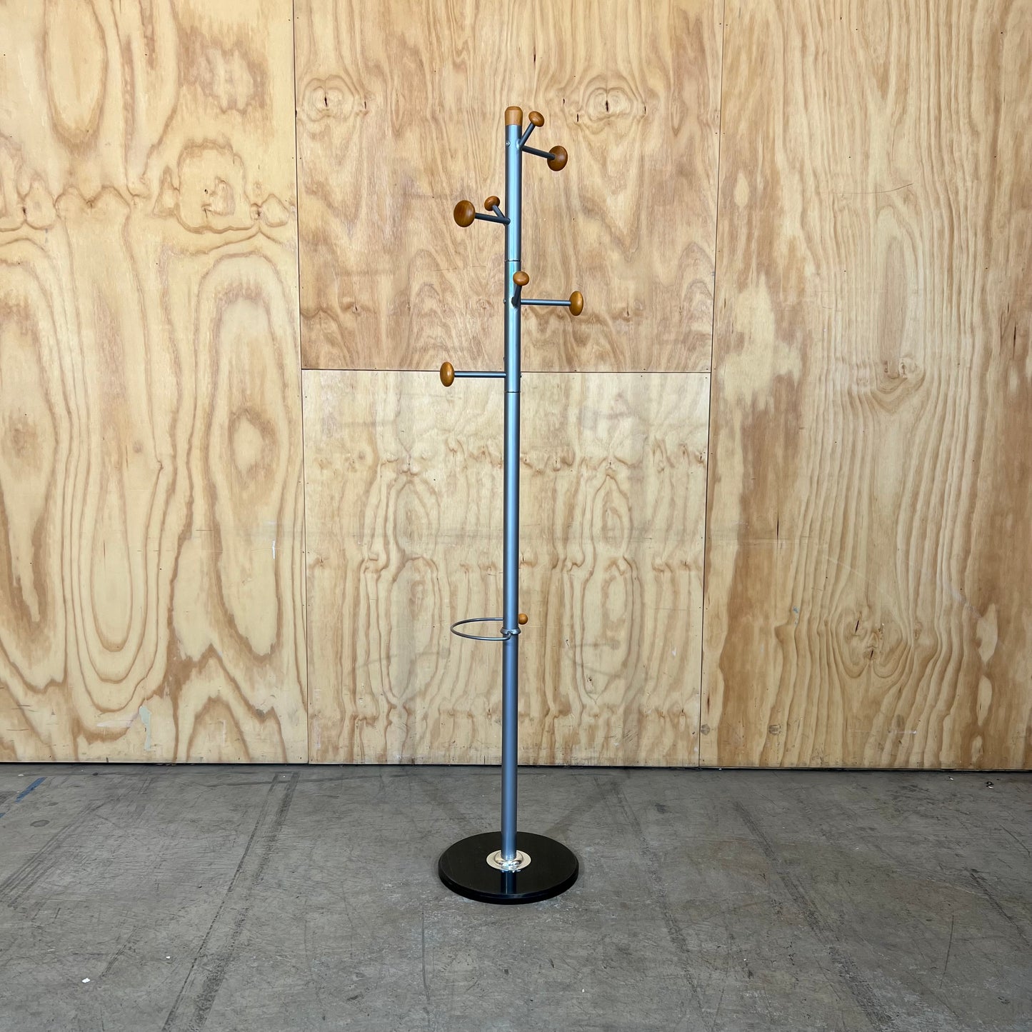 Grey Metal Coat Rack with Timber Knobs