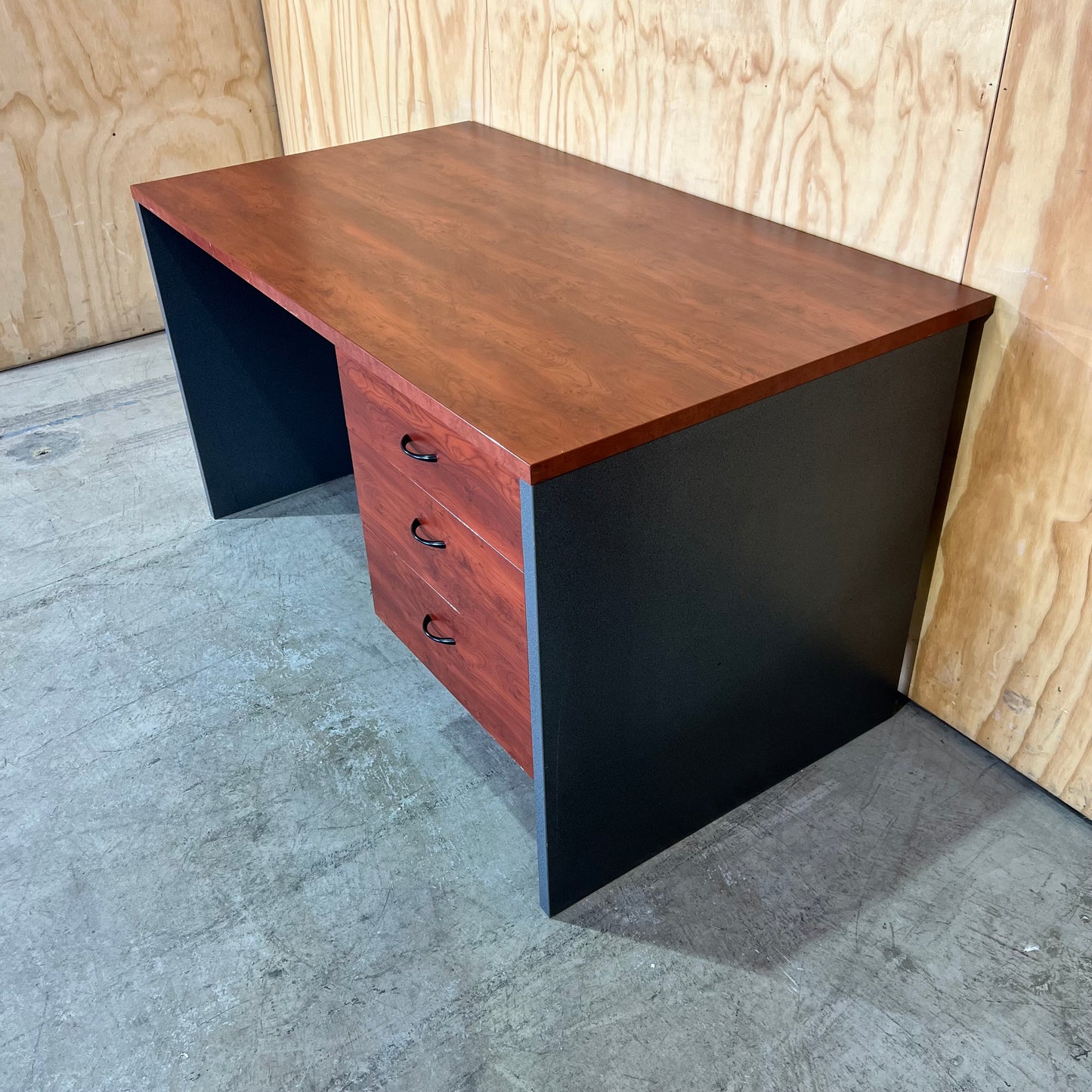 Desk with integrated Pedestal in Cherry Wood Laminate