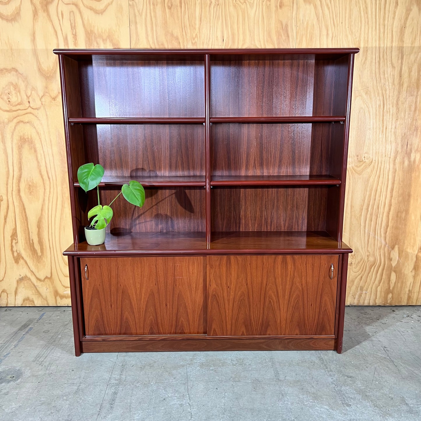 Modern Timber Veneer Credenza with Hutch