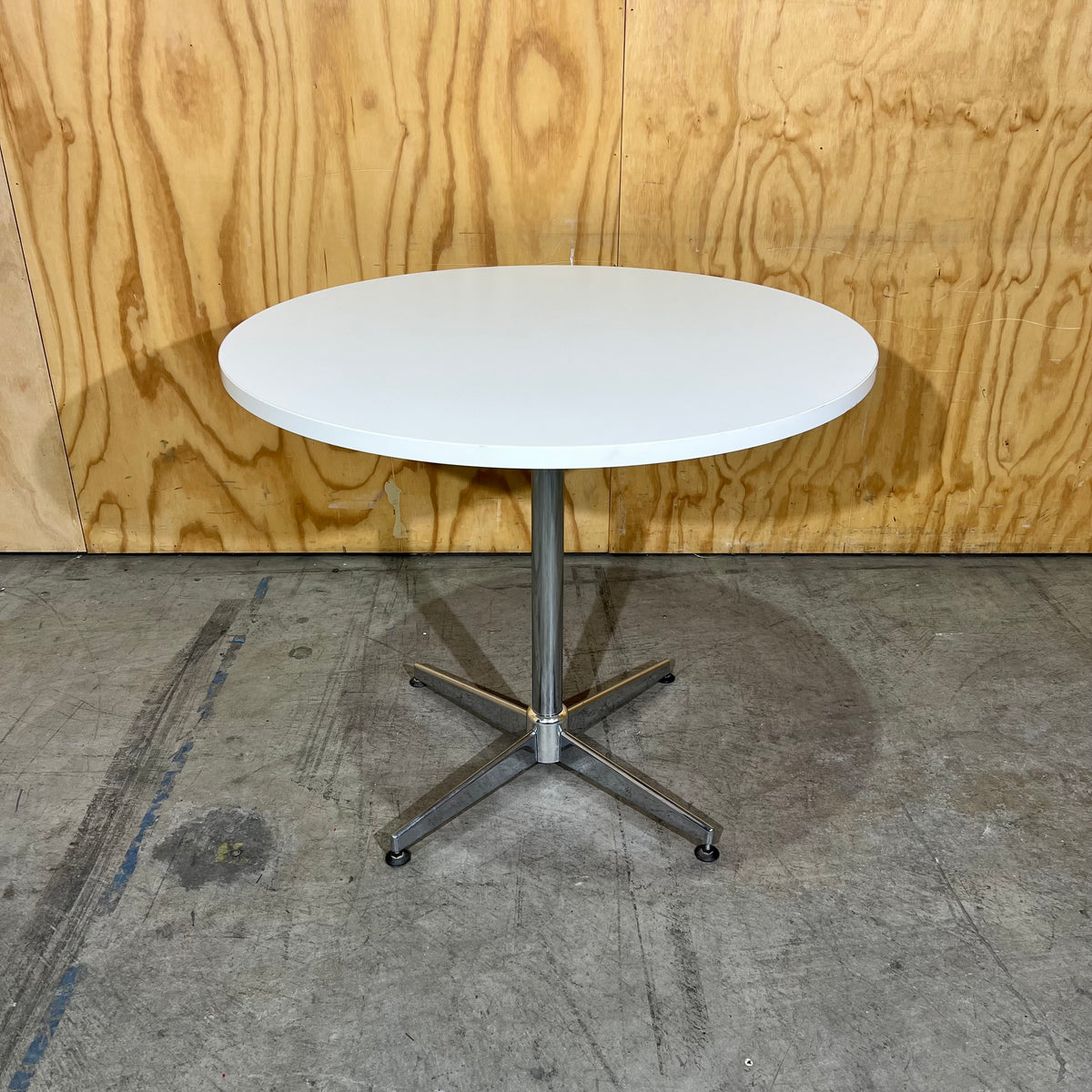 Round White Cafe Table with Chrome Base