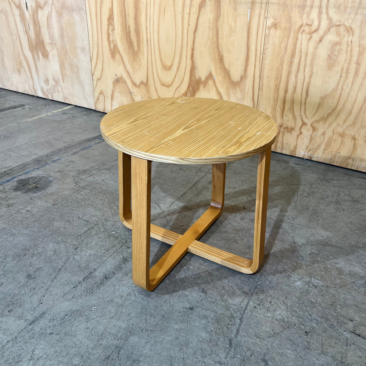 Round Plywood Side Table with a Geometric Base