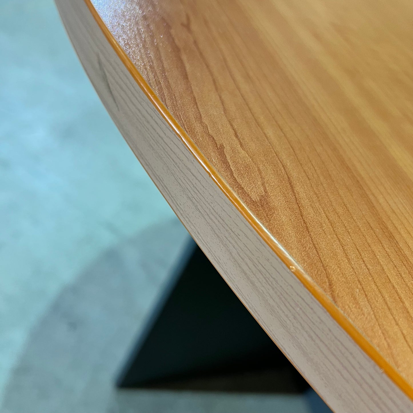 Round Timber Laminate Table with Slate Base