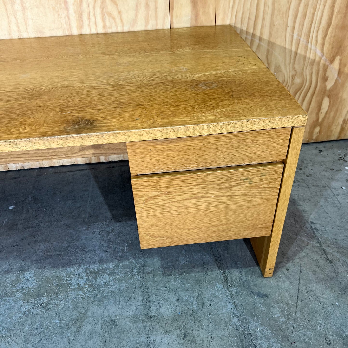 Mid Century Oak Veneer Desk with Drawers