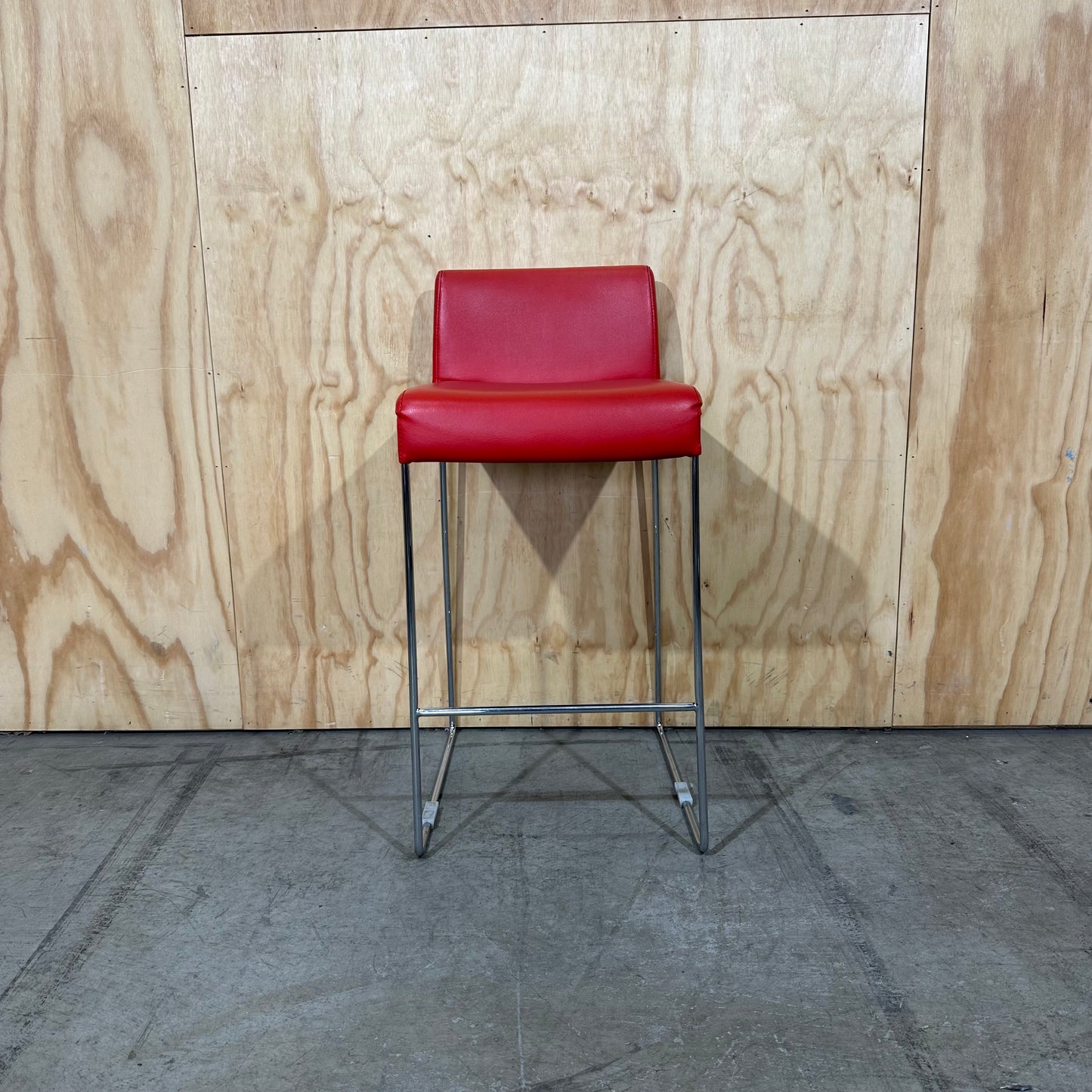 Red Faux Leather Bar Stool on Sled Base