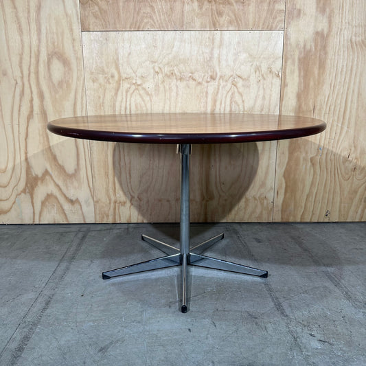 Mid-Century Modern Round Coffee Table with Chrome Pedestal Base