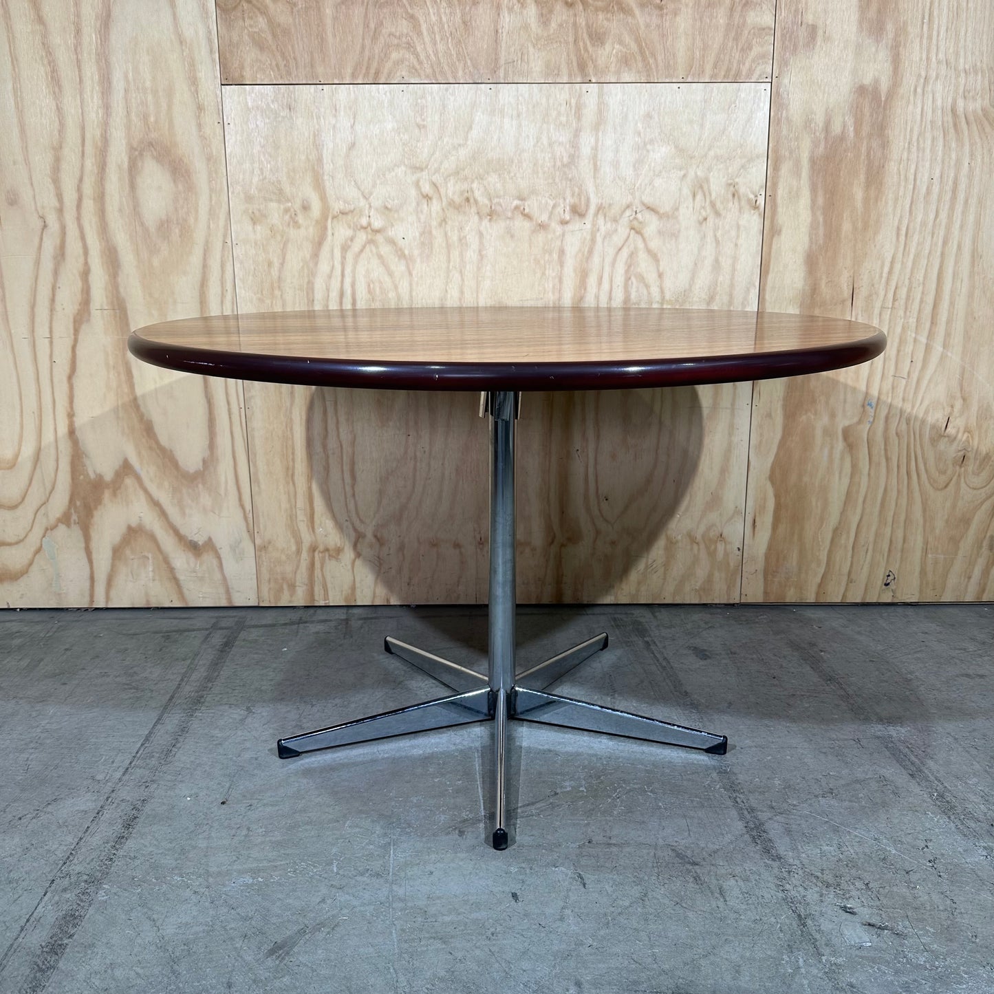 Mid-Century Modern Round Coffee Table with Chrome Pedestal Base