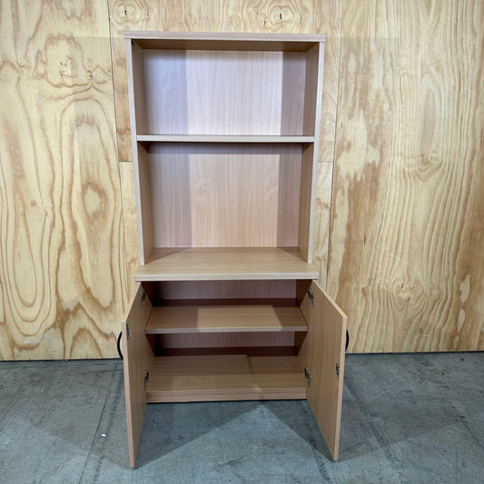 Light Oak Storage Cabinet with Hutch