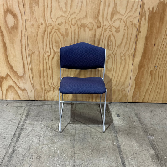 Blue Patterned Waiting Room Chair on White Sled Legs