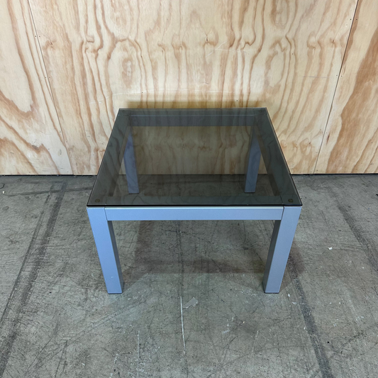 Glass Coffee Table with Silver Square Legs