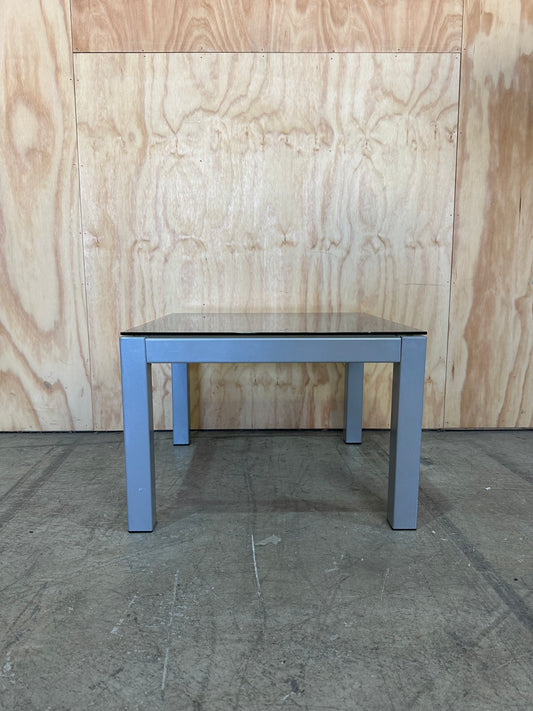 Glass Coffee Table with Silver Square Legs
