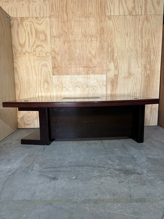 Timber executive desk with cable management and leather inlay