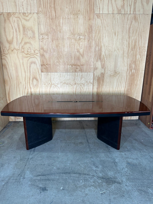 Polished timber veneer meeting table with cable management