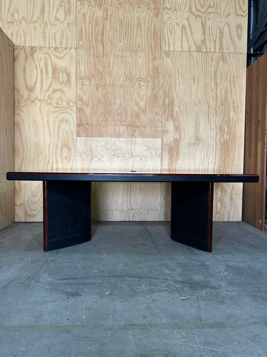 Polished timber veneer meeting table with cable management